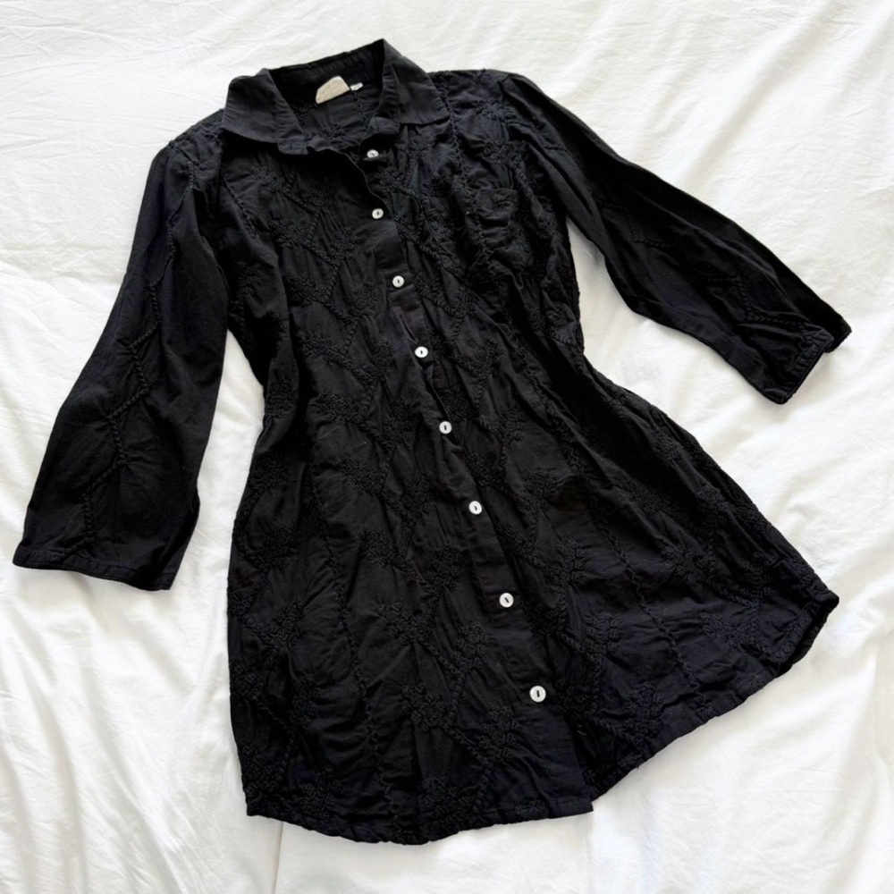 Julia Amory The Swizzle Black Embroidered Mini Shirt Dress Extra Small / XS